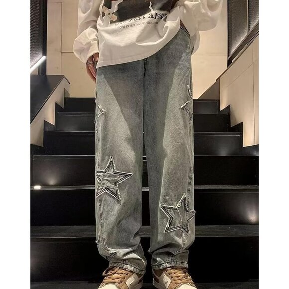 Large Size Y2K Star Print Denim Jeans for Women - Perfect for Stylish Teens - Picture 2 of 5